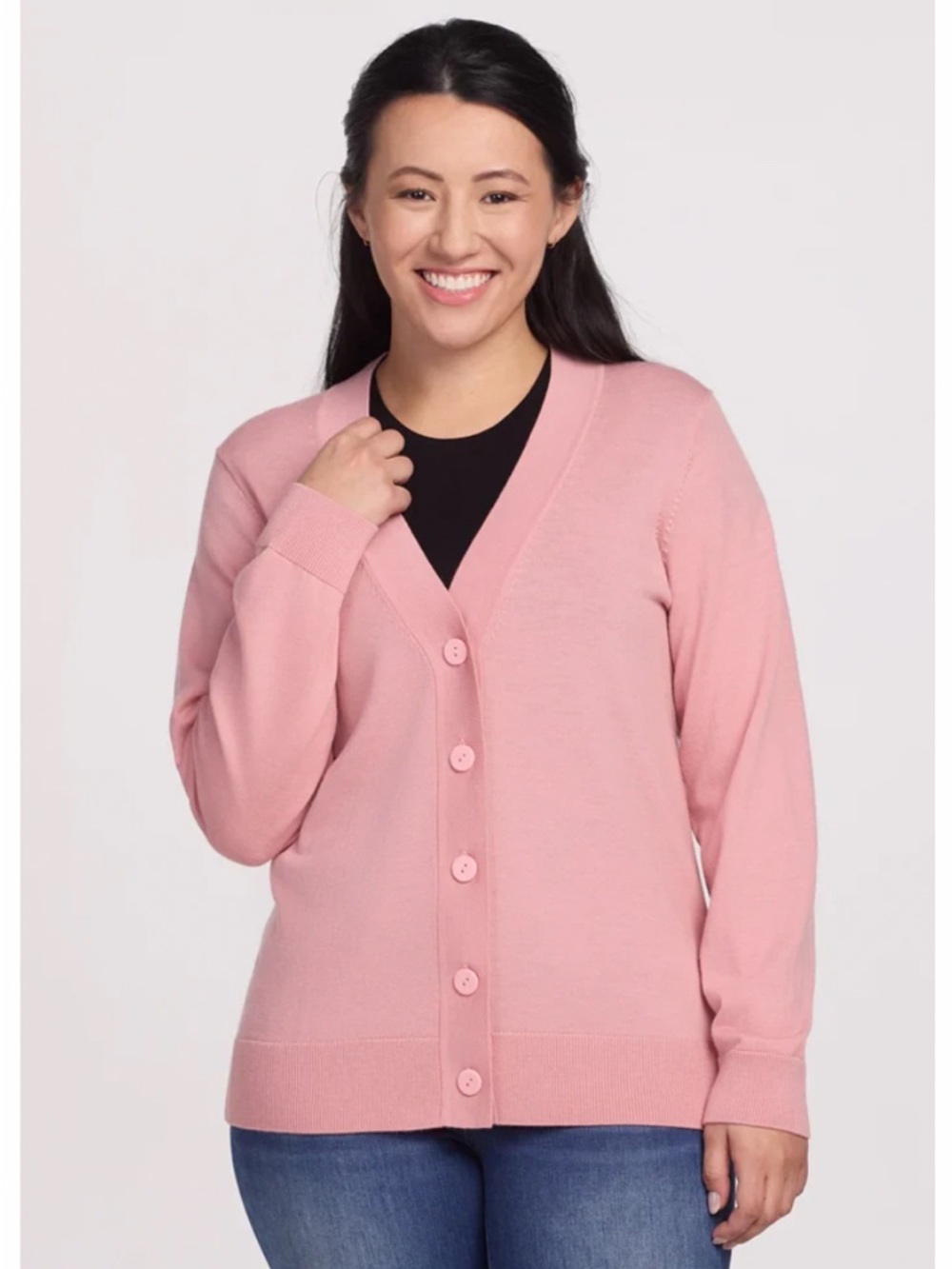 100% Merino Blush Gia V-Neck Button-Front Cardigan